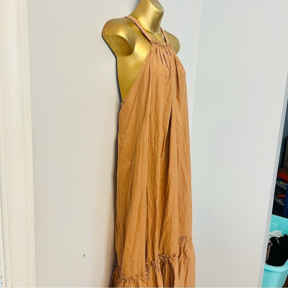 Zara Tan Halter Maxi Dress Boho Chic Tiered Hem Size XS spring break vacation - Picture 5 of 6